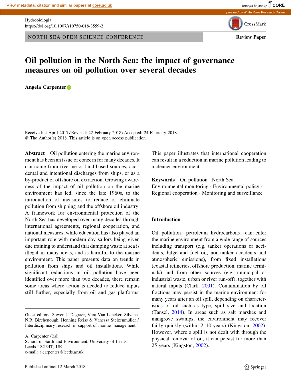 Oil Pollution in the North Sea: the Impact of Governance Measures on Oil Pollution Over Several Decades
