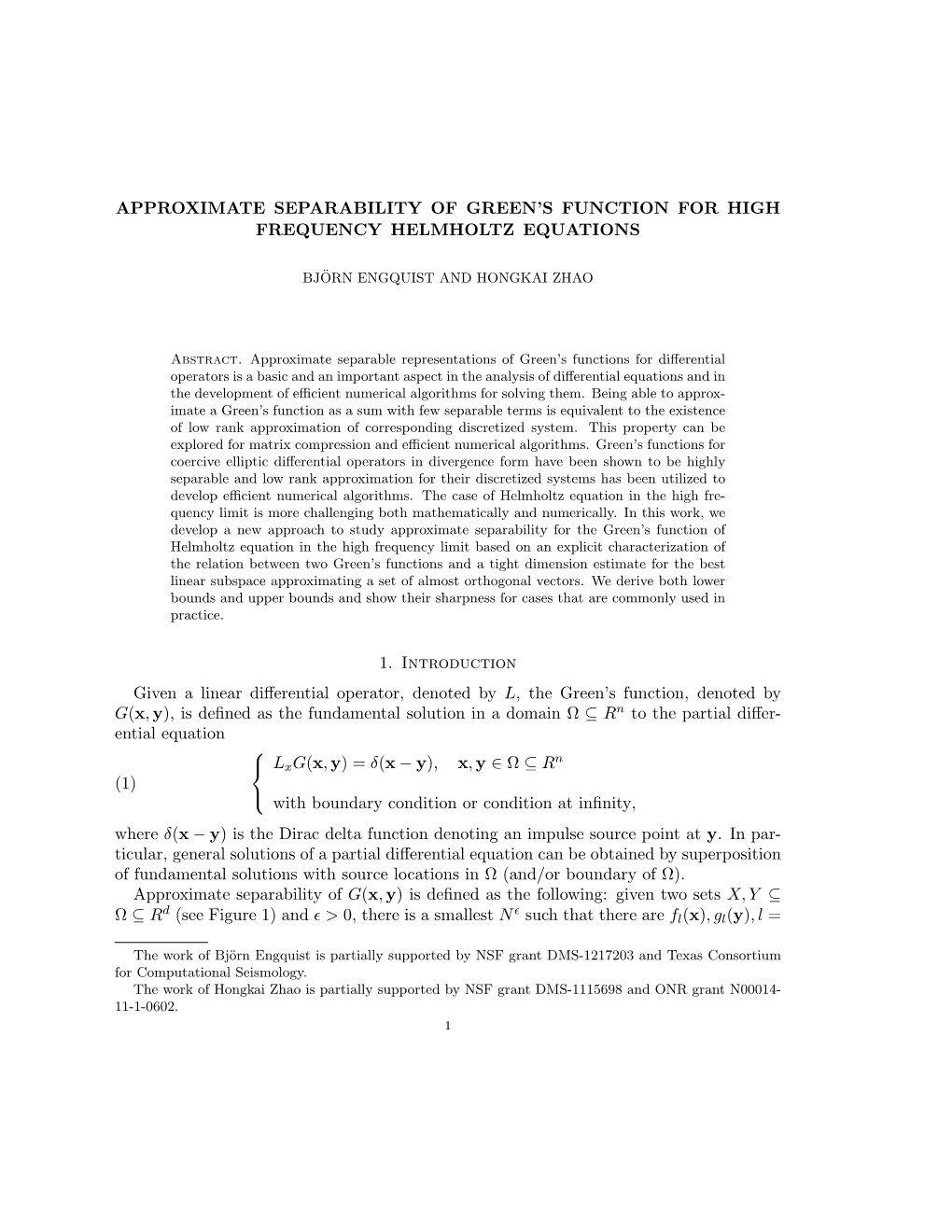 Approximate Separability of Green's Function for High Frequency