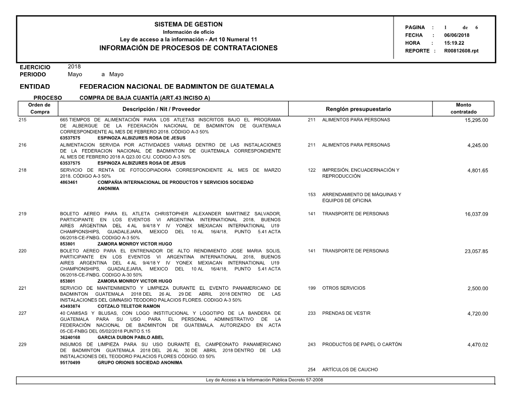 INFORMACIÓN DE PROCESOS DE CONTRATACIONES REPORTE : R00812608.Rpt