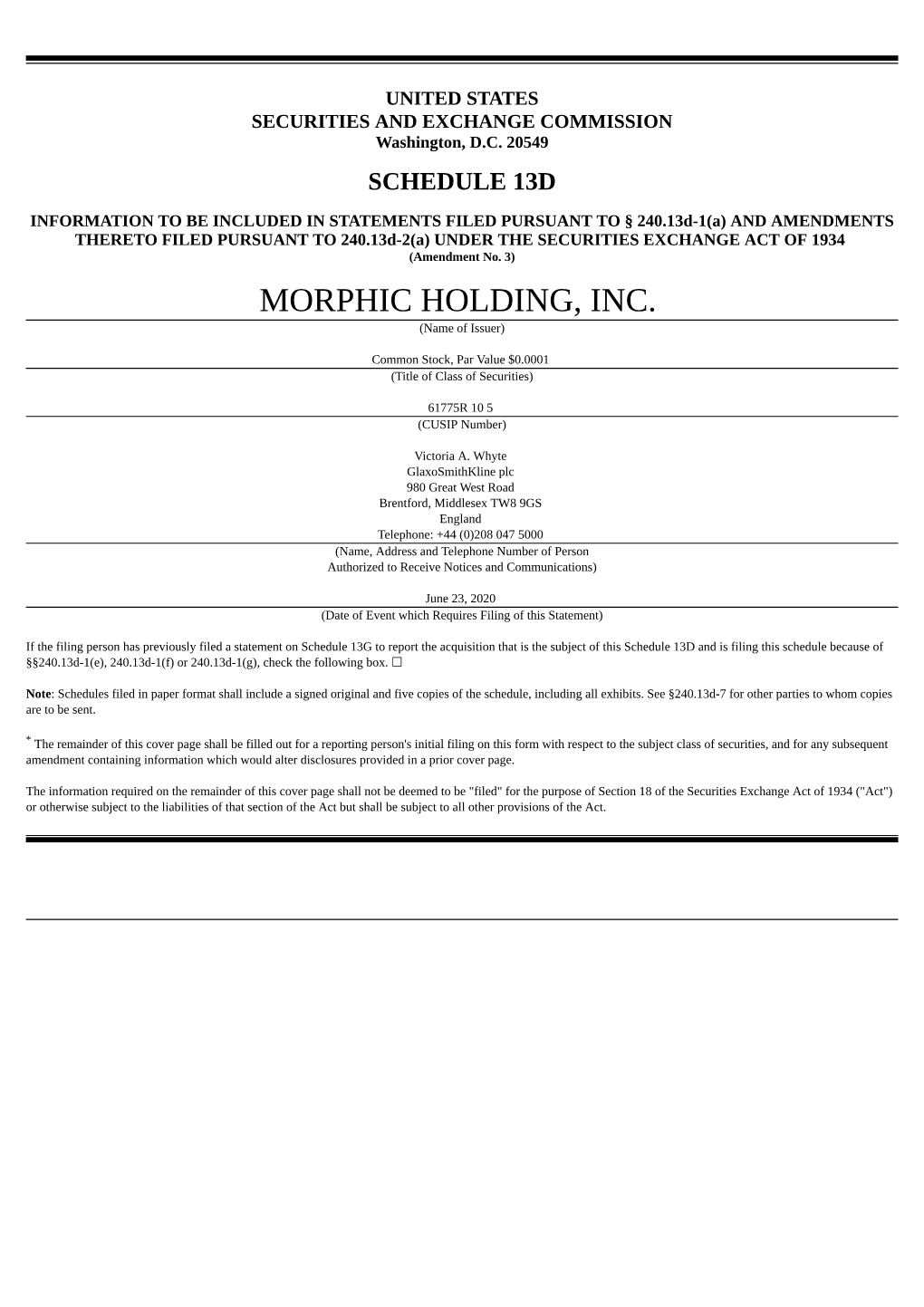 MORPHIC HOLDING, INC. (Name of Issuer)