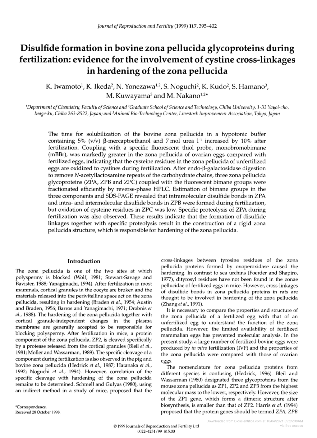 In Hardening of the Zona Pellucida K