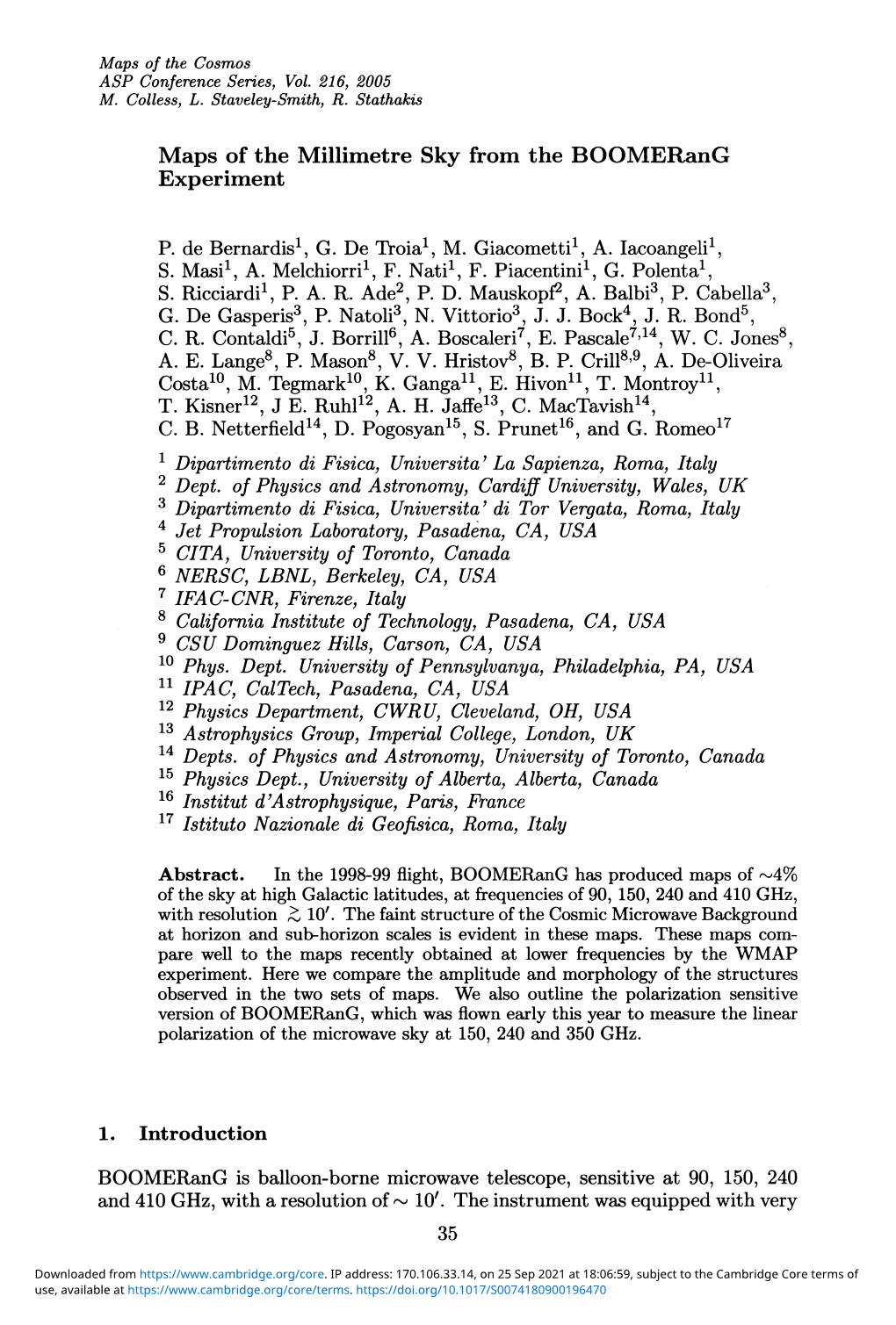 Maps of the Millimetre Sky from the Boomerang Experiment 35