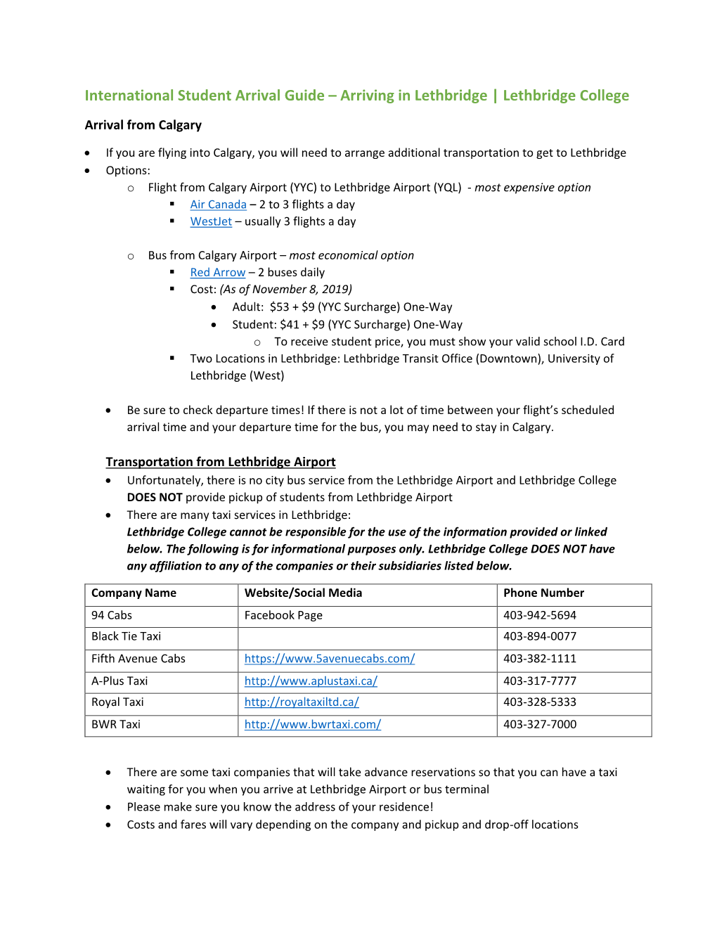 International Student Arrival Guide – Arriving in Lethbridge | Lethbridge College Arrival from Calgary