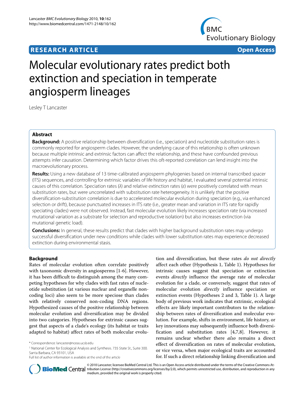 Molecular Evolutionary Rates Predict Both Extinction and Speciation In