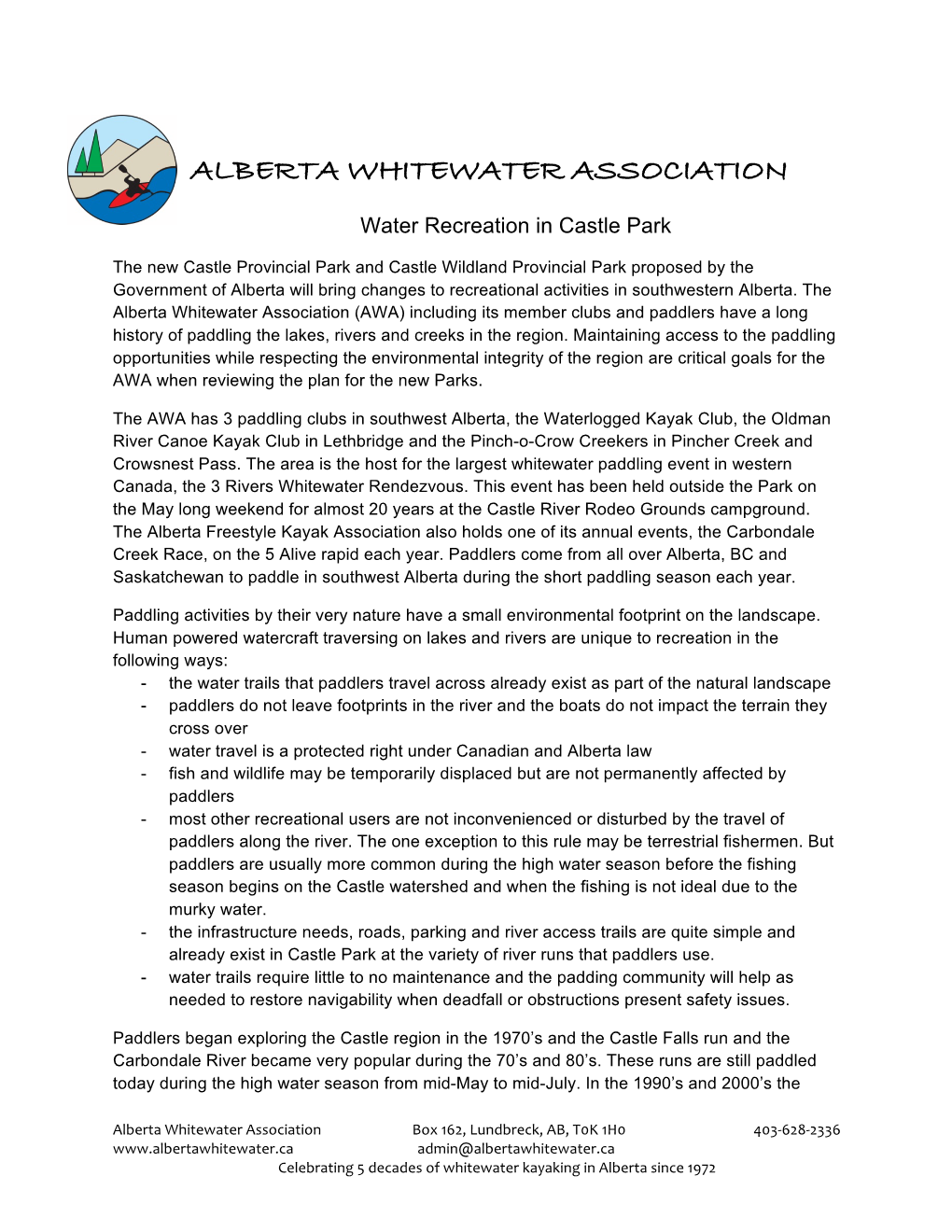 AWA Response to Castle Park Plan