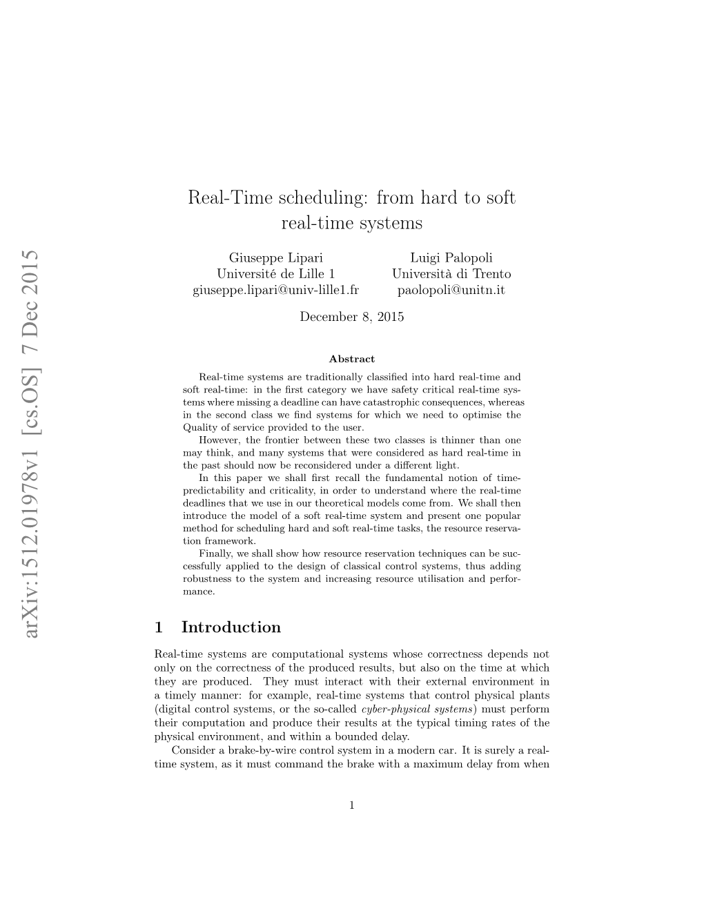 Real-Time Scheduling: from Hard to Soft Real-Time Systems