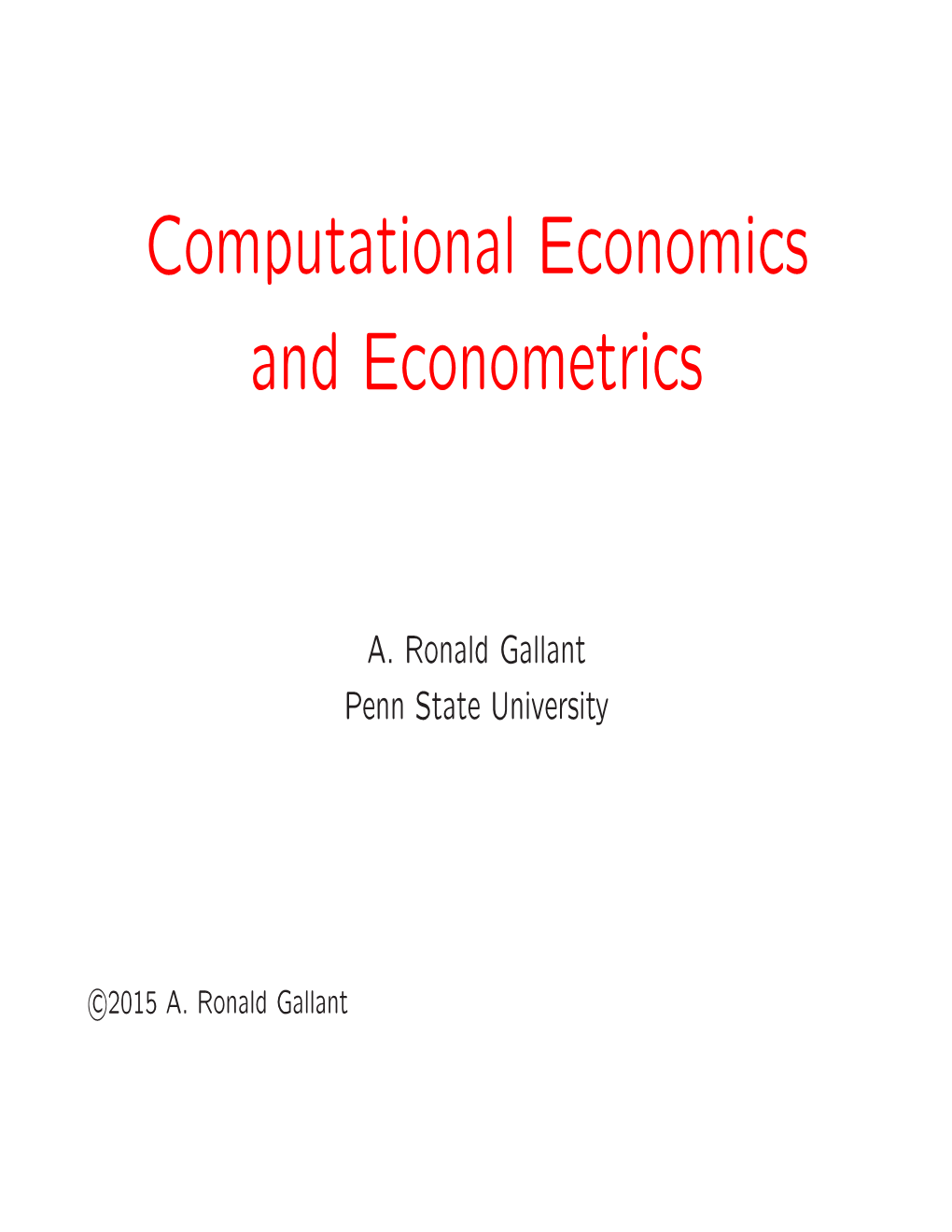 Computational Economics and Econometrics