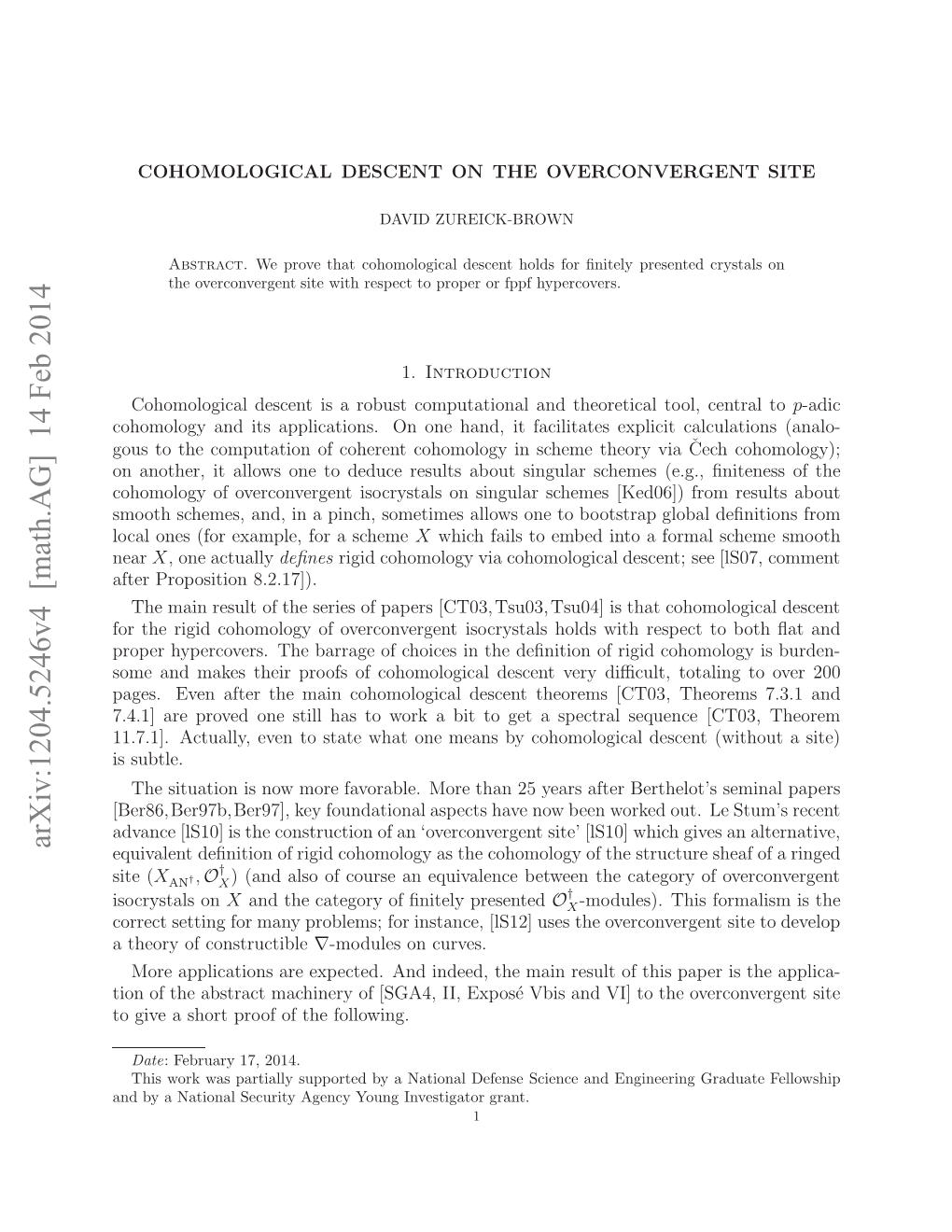 Cohomological Descent on the Overconvergent Site