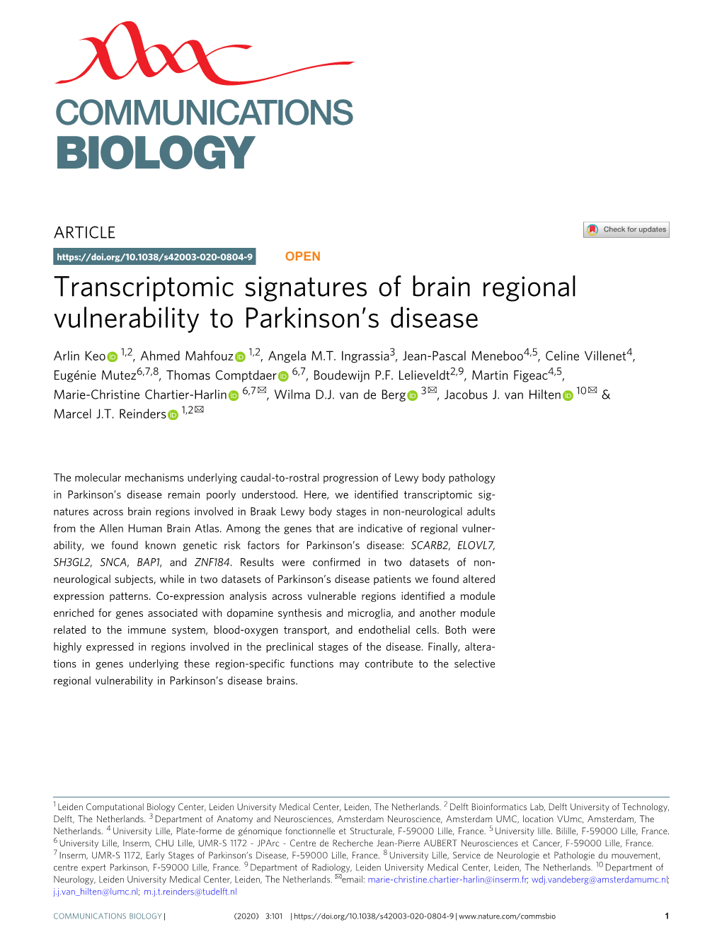 Transcriptomic Signatures of Brain Regional Vulnerability to Parkinsonâ