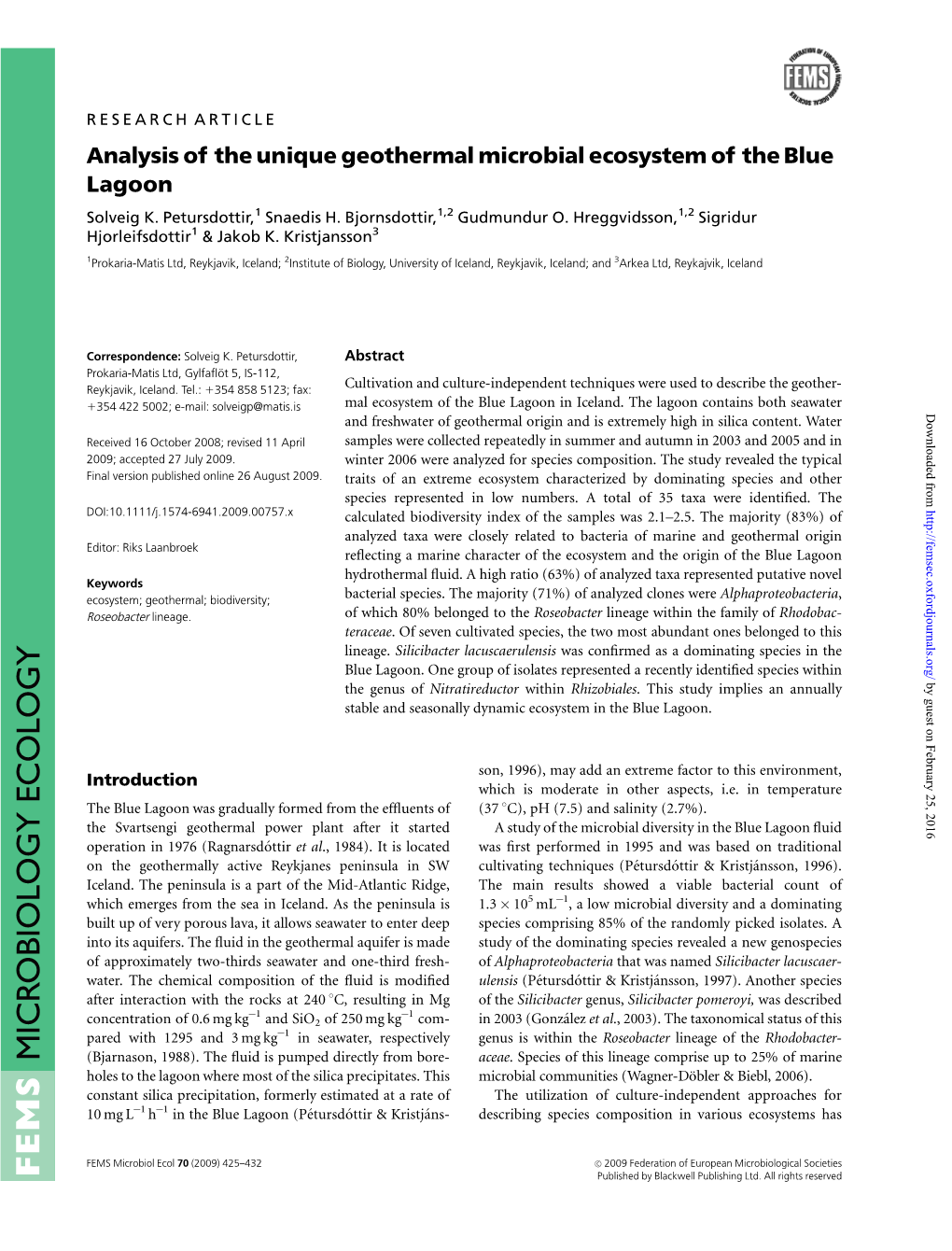 MICROBIOLOGY ECOLOGY MICROBIOLOGY (Bjarnason, 1988)