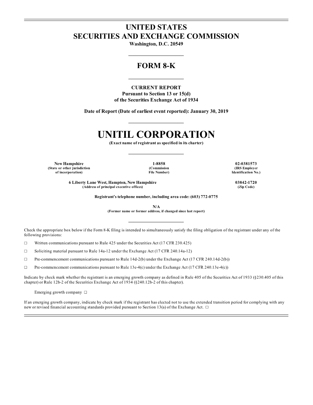 UNITIL CORPORATION (Exact Name of Registrant As Specified in Its Charter)