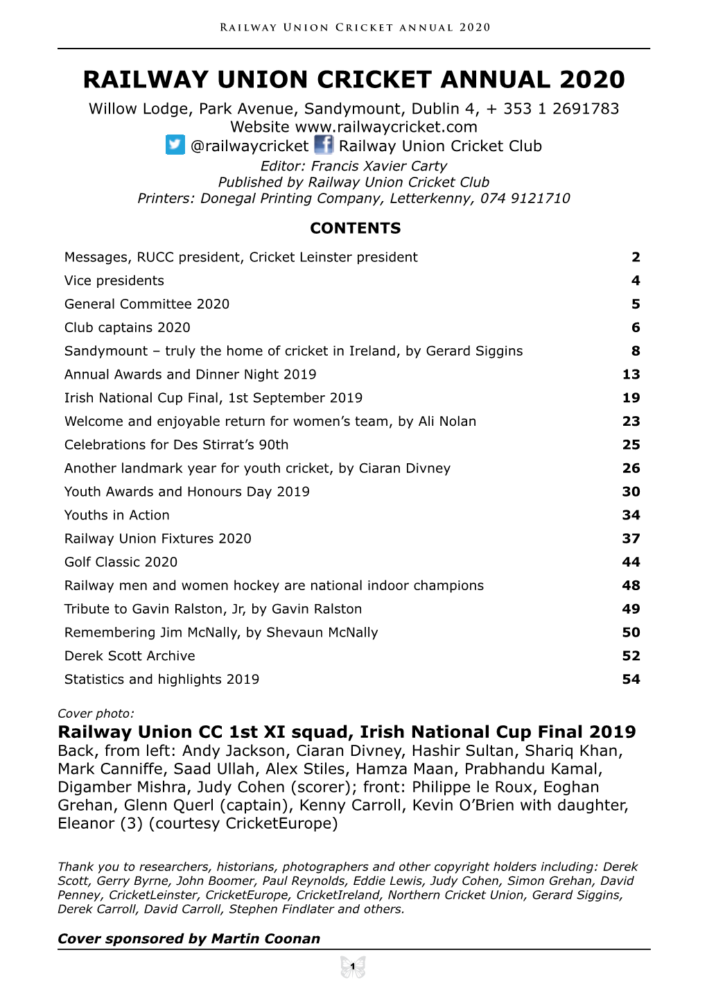 Railway Union Cricket Annual 2020