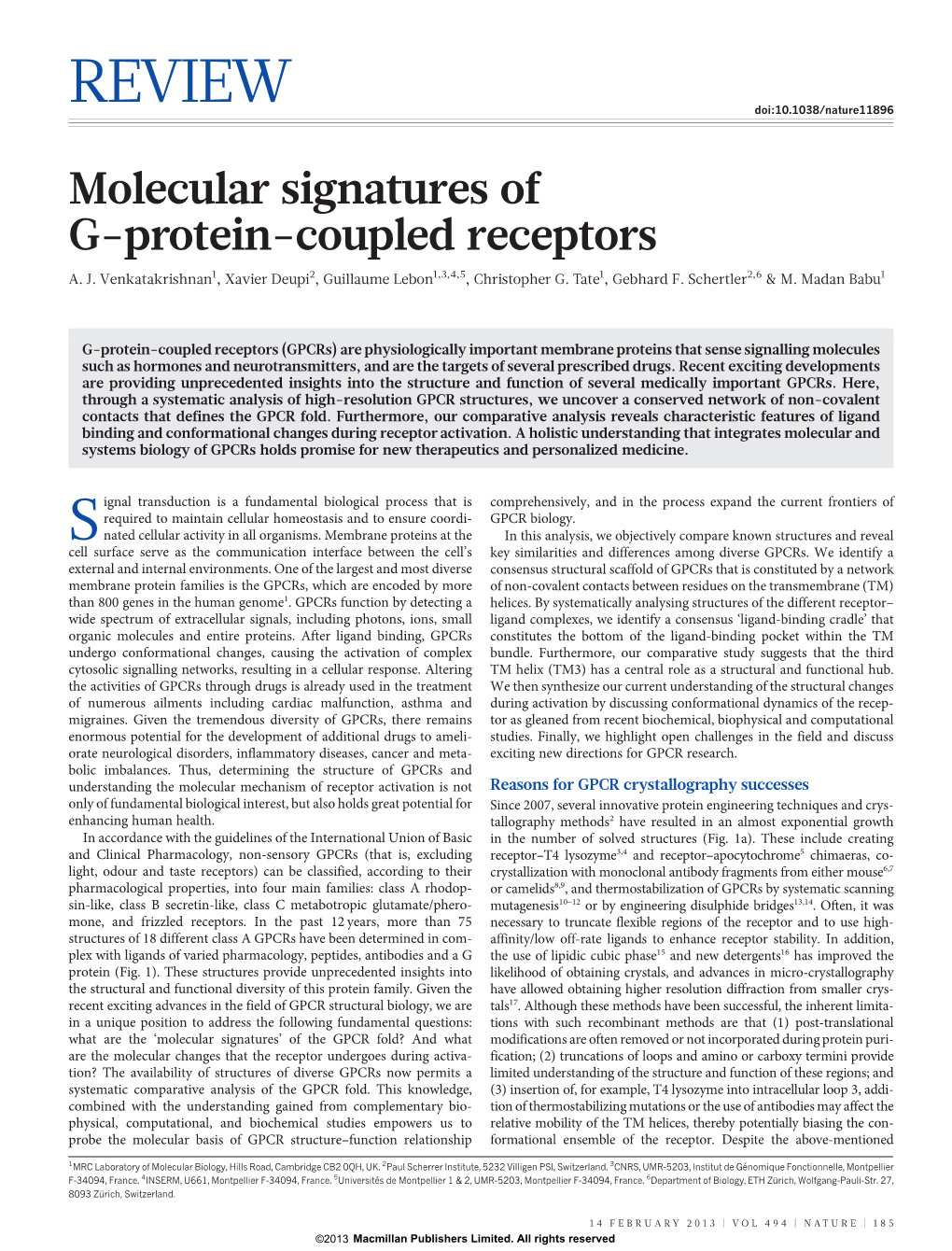 Molecular Signatures of G-Protein-Coupled Receptors A