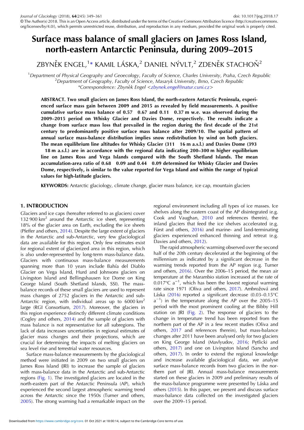 Surface Mass Balance of Small Glaciers on James Ross Island