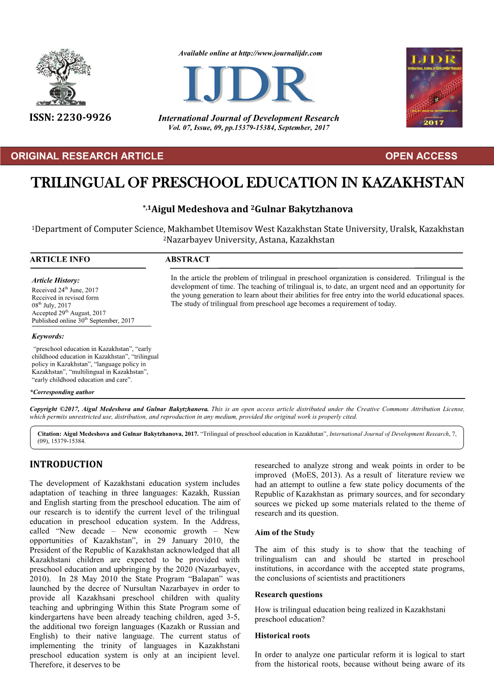 Trilingual of Preschool Education in Kazakhstan