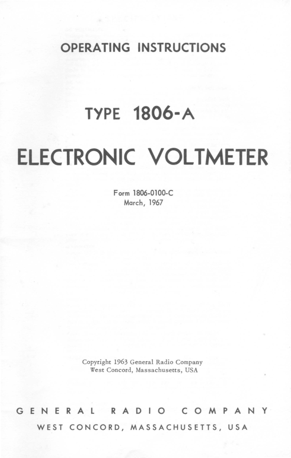 1806-A Electronic Voltmeter, Manual