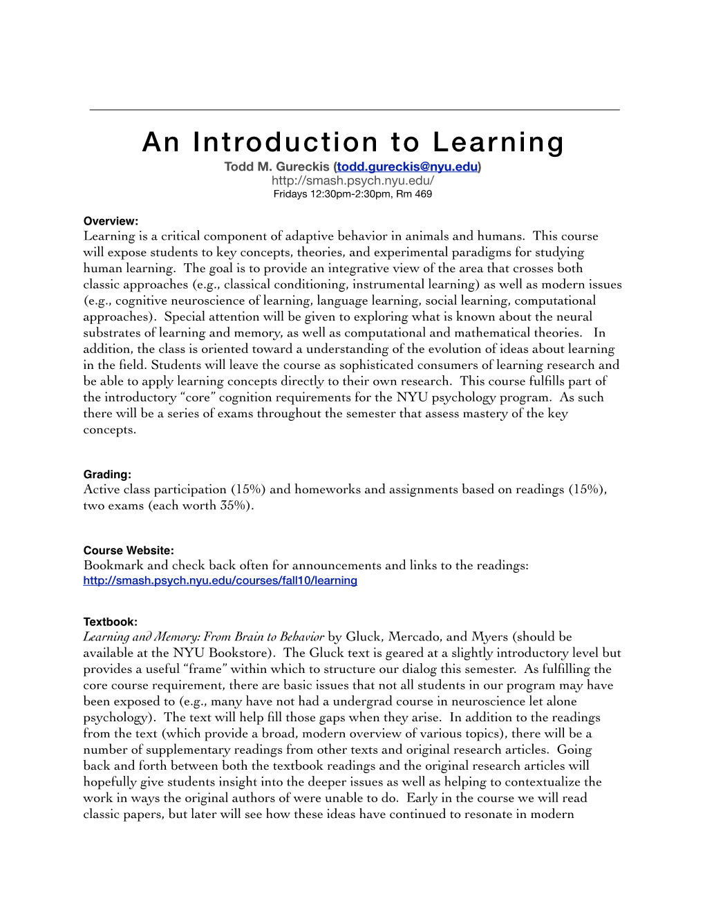 An Introduction to Learning Todd M