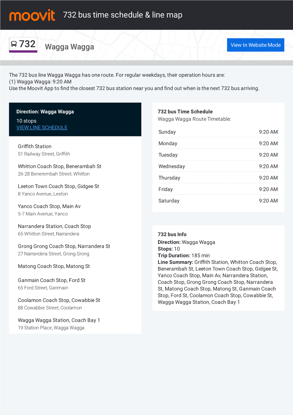 732 Bus Time Schedule & Line Route