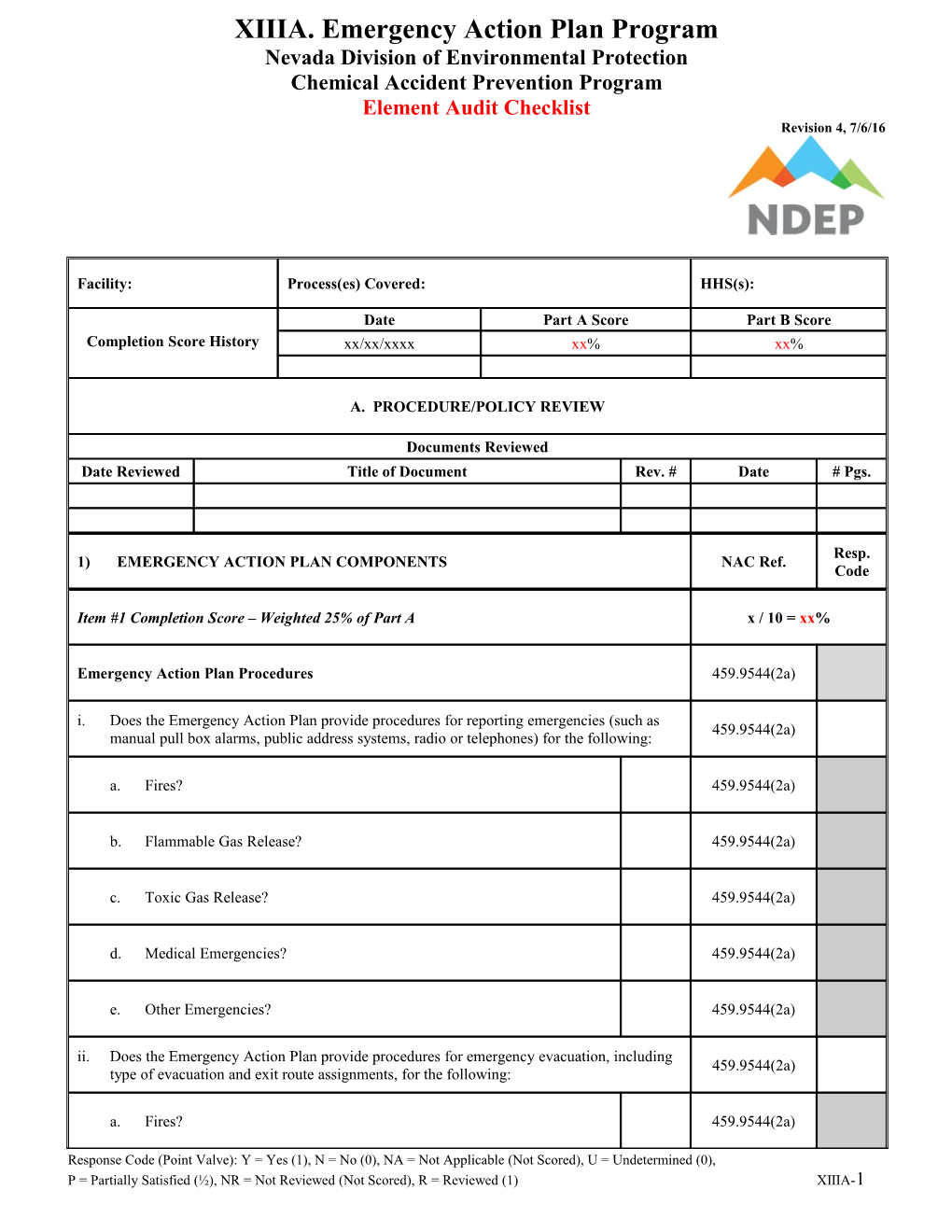 XIIIA. Emergency Action Plan Program