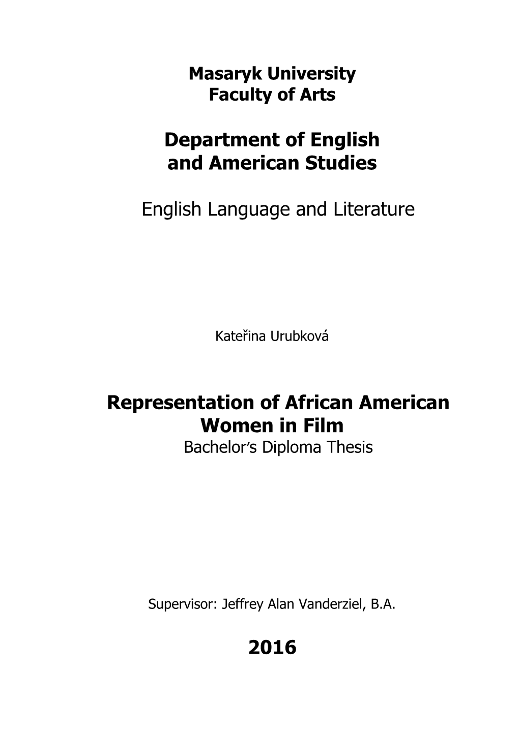 Department of English and American Studies English Language And