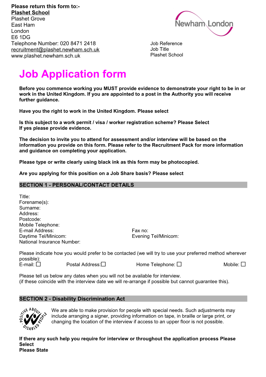 Job Application Form s19