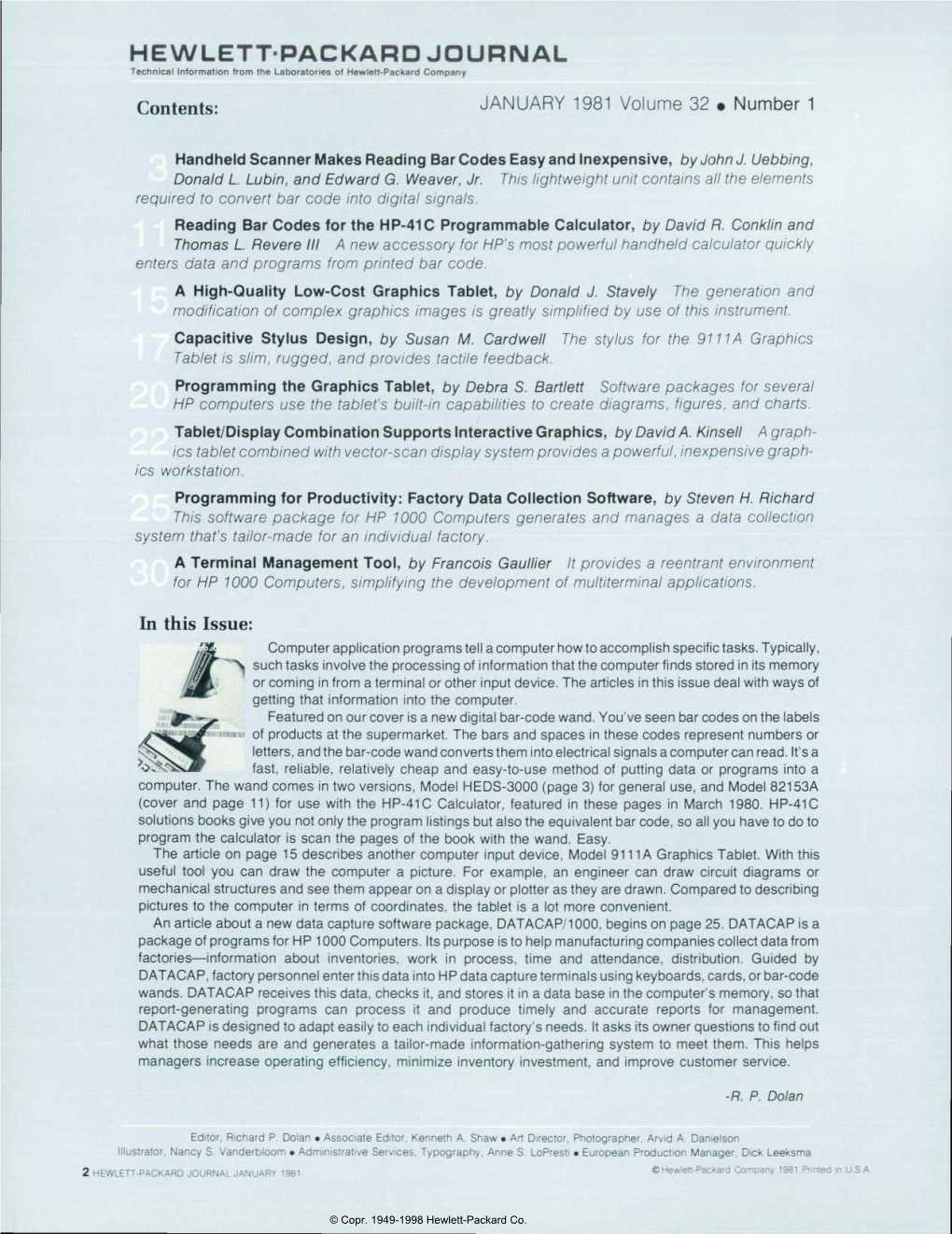 HEWLETT-PACKARD JOURNAL Technical Information from the Laboratories of Hewlett-Packard Company