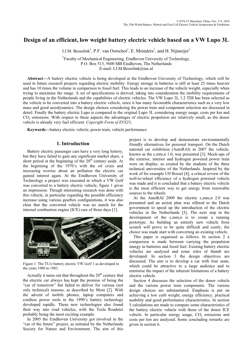 Design of an Efficient, Low Weight Battery Electric Vehicle Based on a VW Lupo 3L