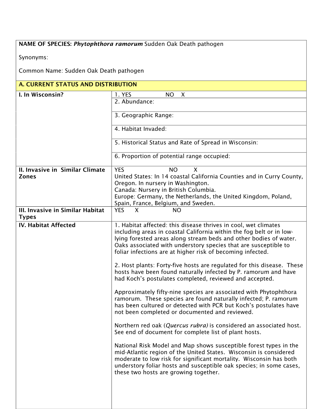 Phytophthora Ramorum Sudden Oak Death Pathogen