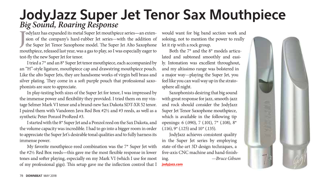 Jodyjazz Super Jet Tenor Sax Mouthpiece