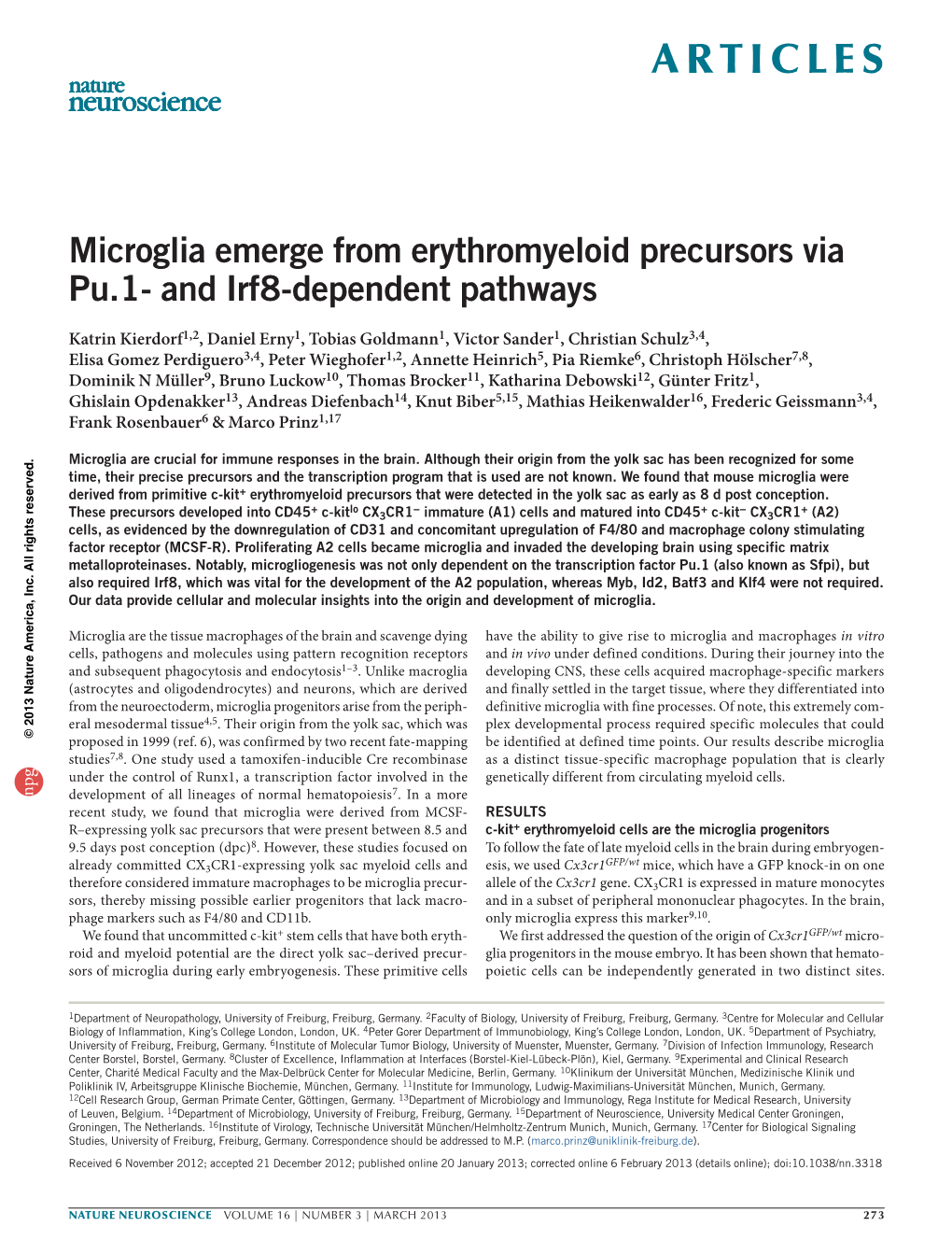 Microglia Emerge from Erythromyeloid Precursors Via Pu.1- and Irf8-Dependent Pathways
