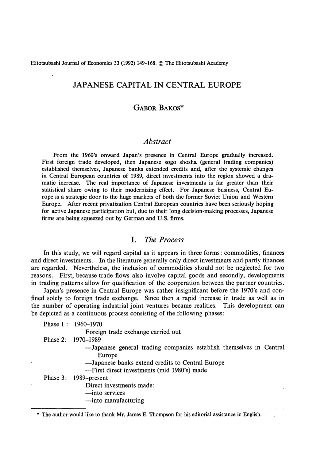 Japanese Capital in Central Europe