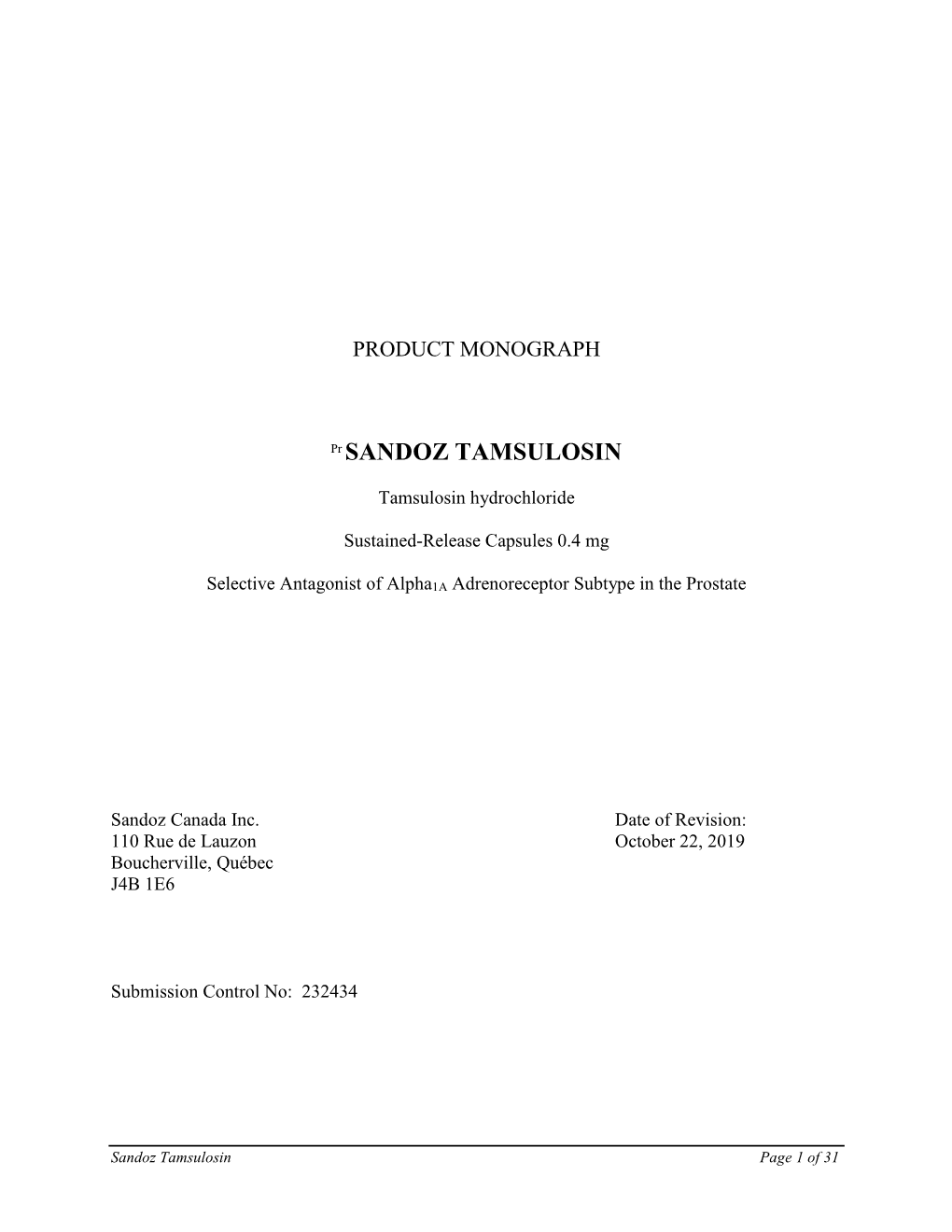 Tamsulosin Hydrochloride