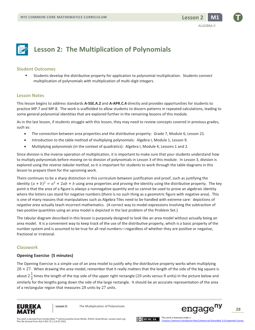 Lesson 2: the Multiplication of Polynomials