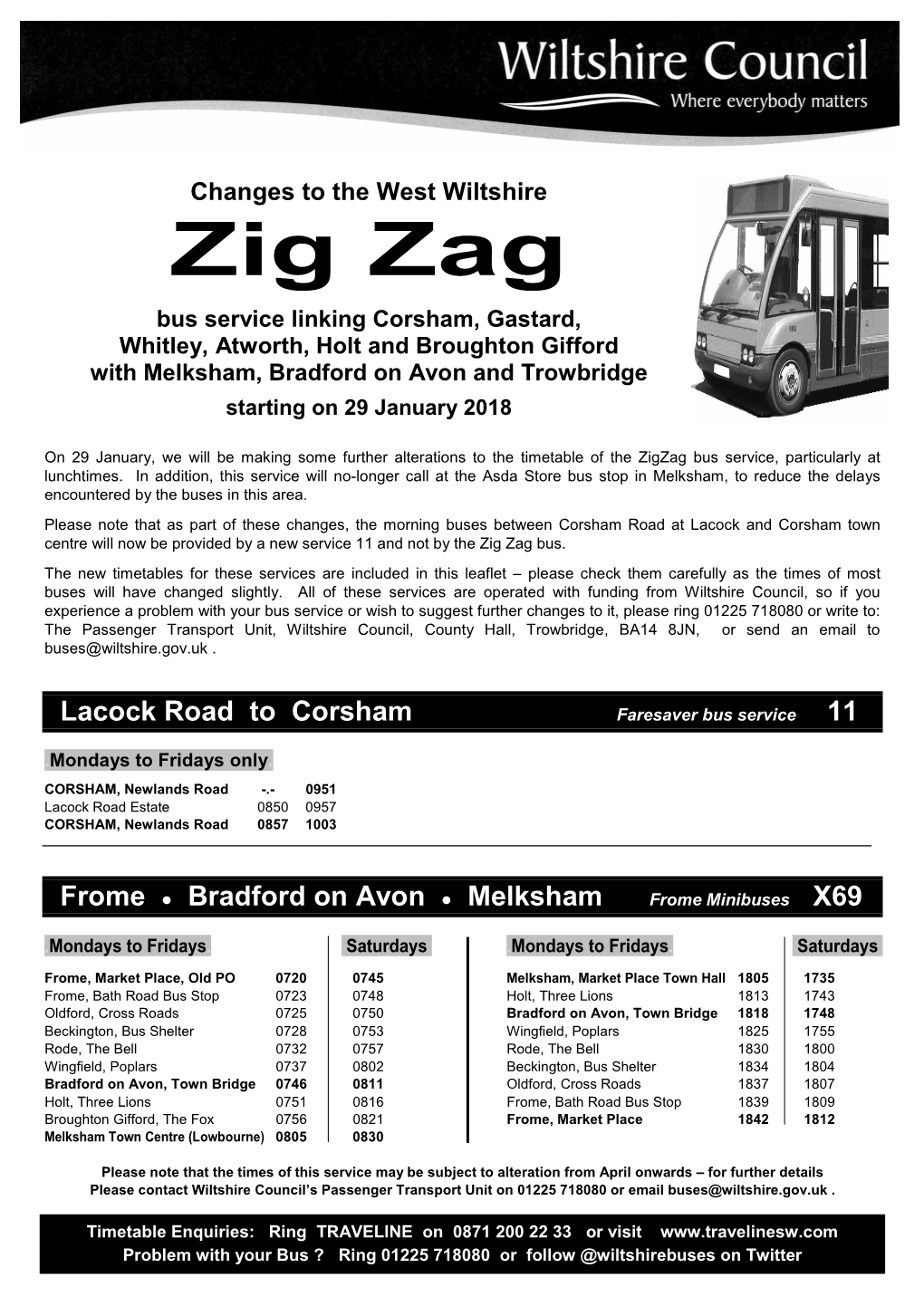 New Zig Zag Bus Timetable from 29 January 2018