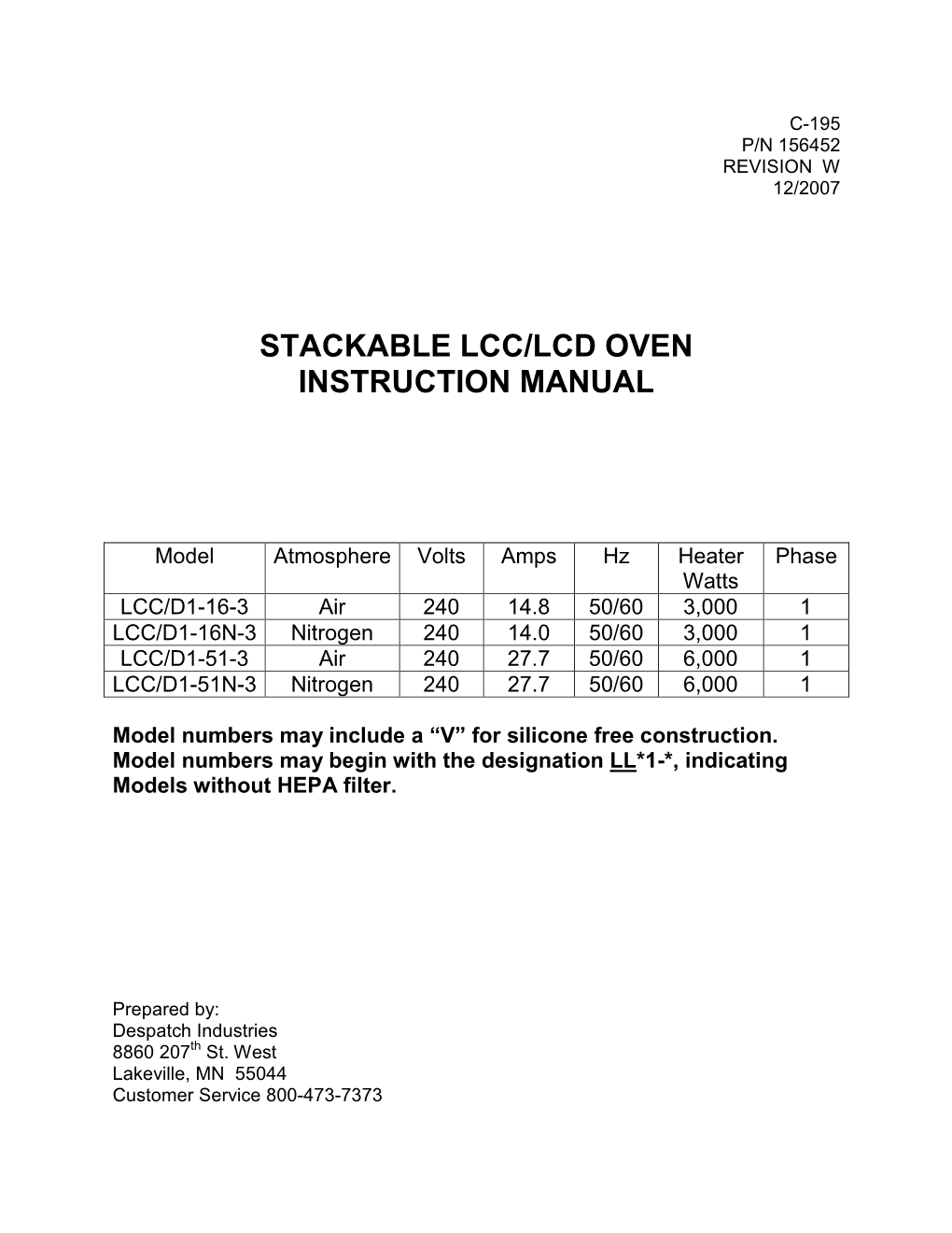 Stackable Lcc/Lcd Oven Instruction Manual