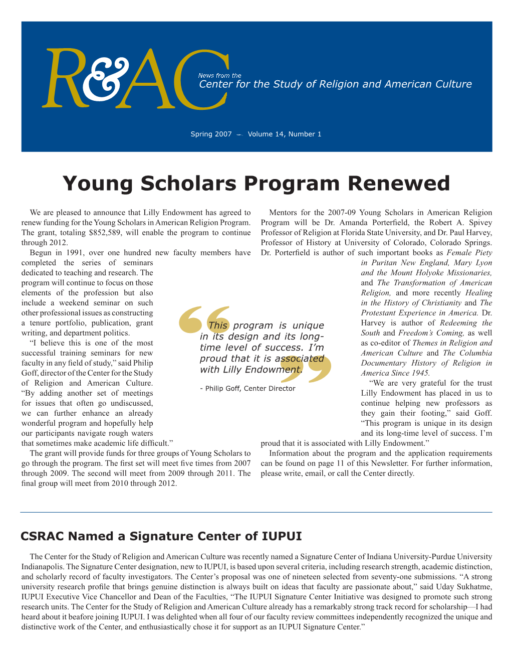 Young Scholars Program Renewed