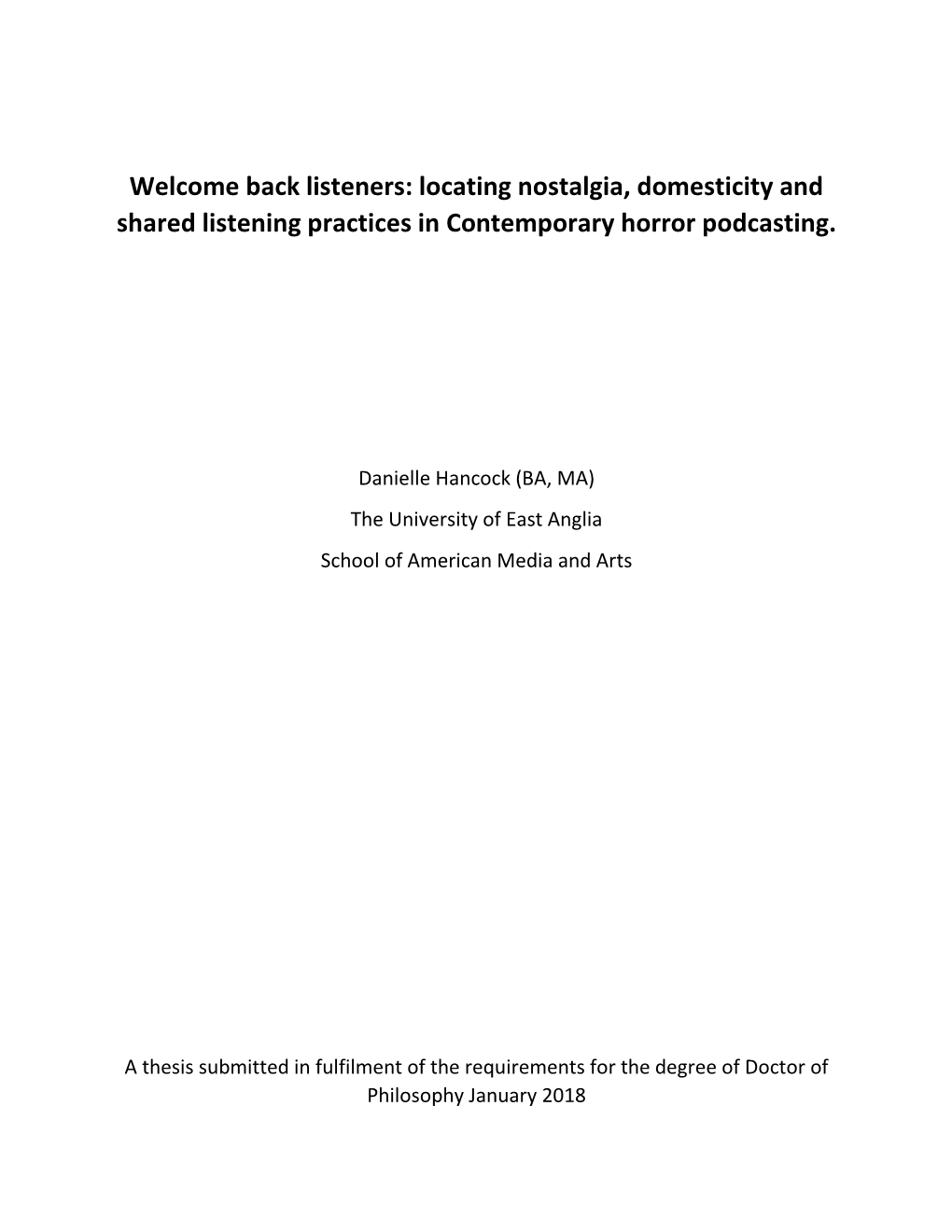 Back Listeners: Locating Nostalgia, Domesticity and Shared Listening Practices in Contemporary Horror Podcasting