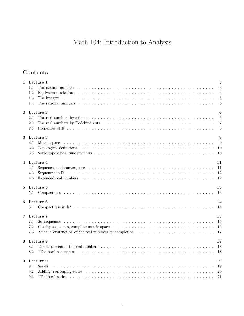 Math 104: Introduction to Analysis