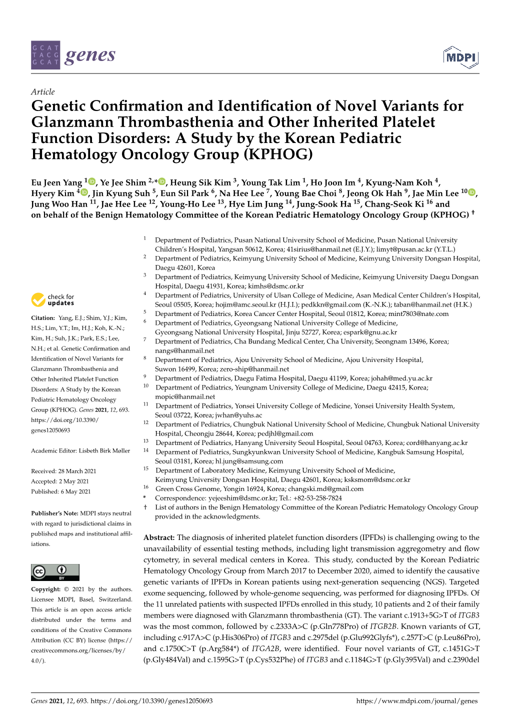 Genetic Confirmation and Identification of Novel Variants For