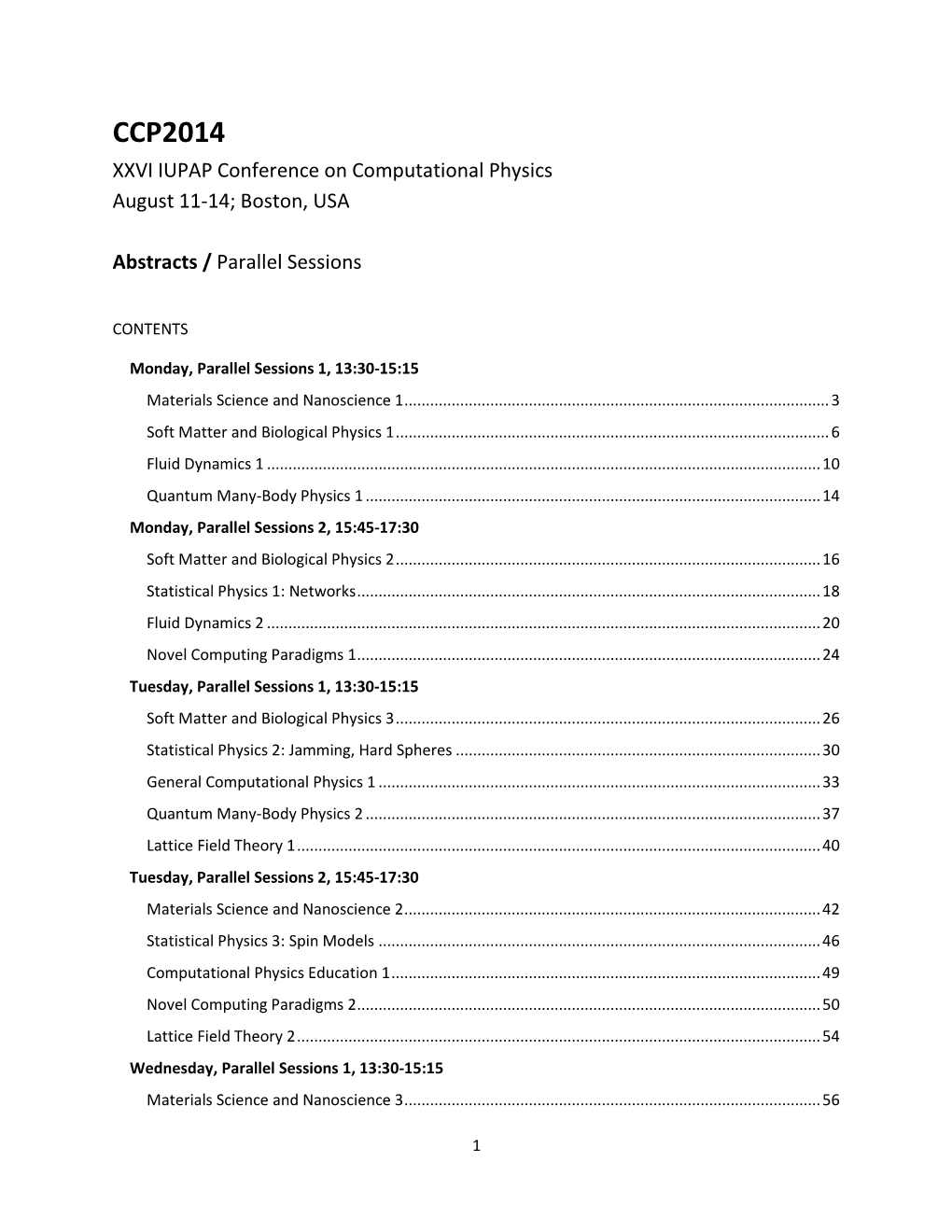 Abstracts of Talks in Parallel Sessions