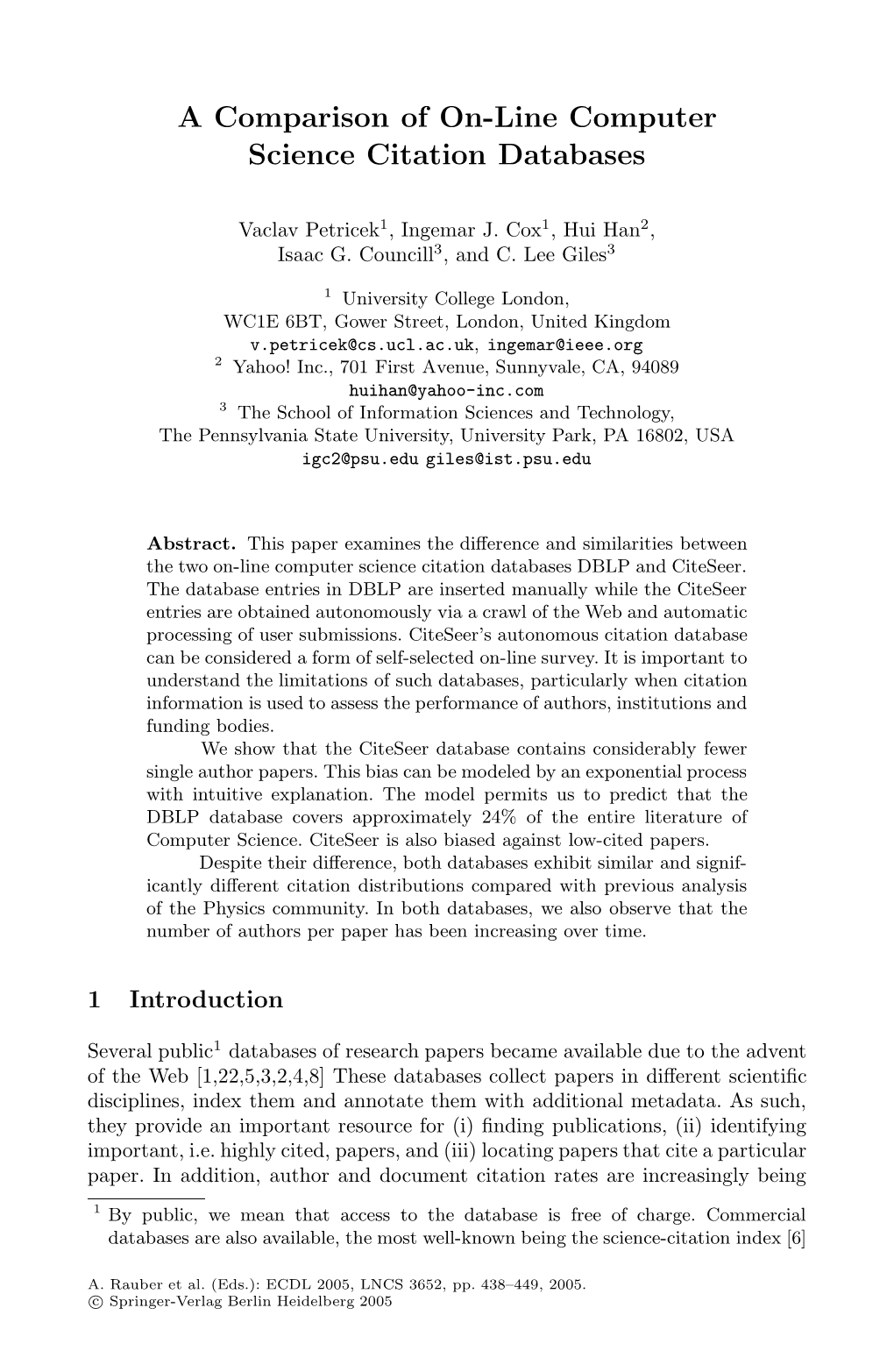 A Comparison of On-Line Computer Science Citation Databases