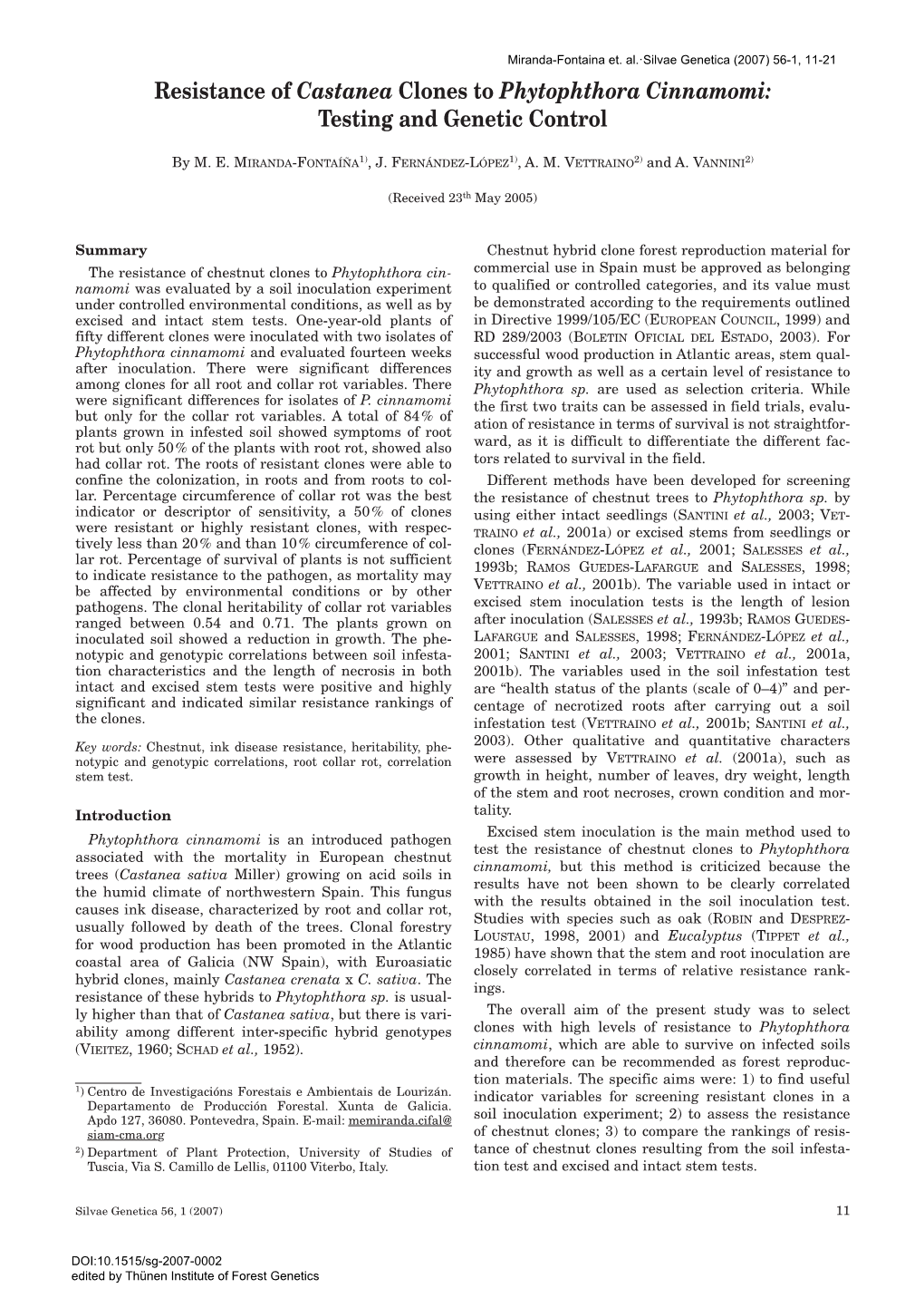 Resistance of Castanea Clones to Phytophthora Cinnamomi: Testing and Genetic Control