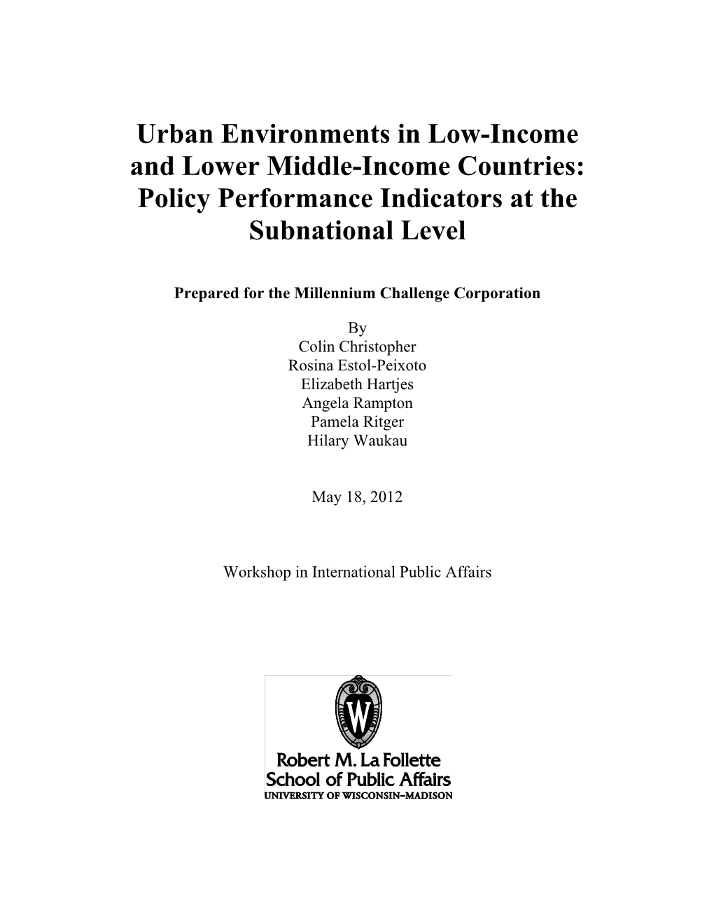 Policy Performance Indicators at the Subnational Level