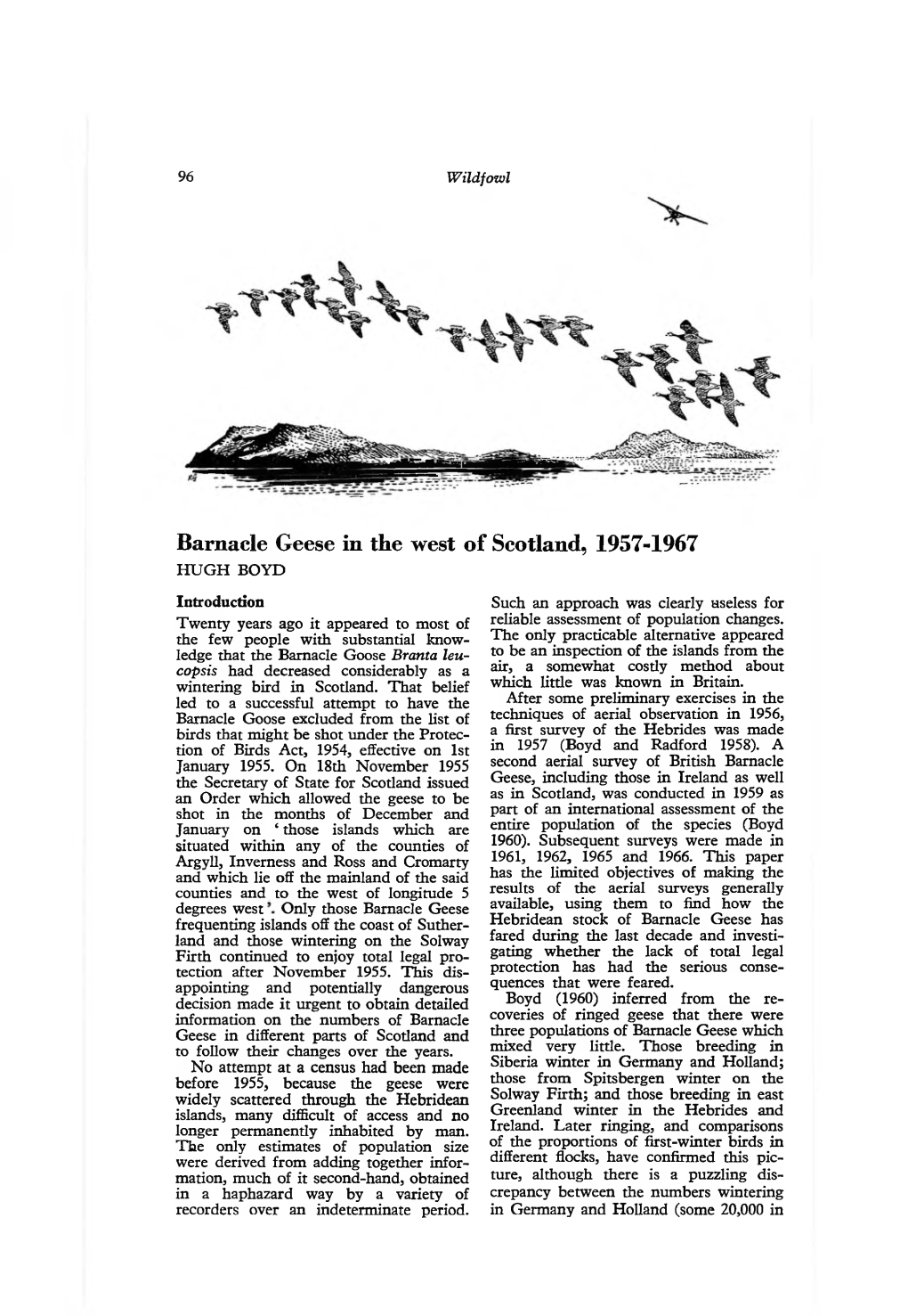 Barnacle Geese in the West of Scotland, 1957-1967 HUGH BOYD