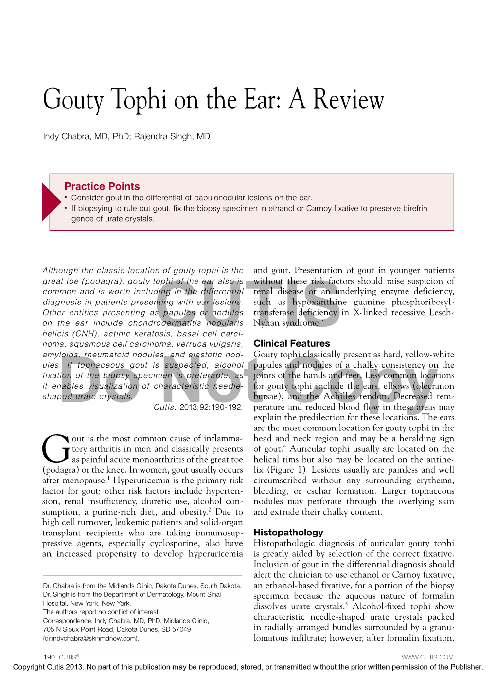 Gouty Tophi on the Ear: a Review
