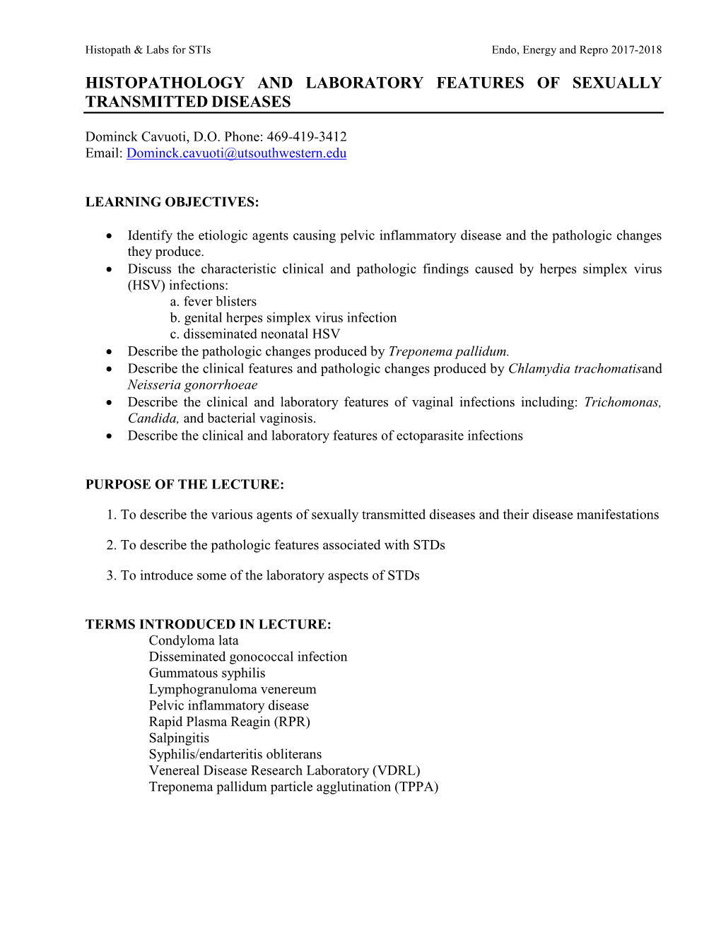 Histopathology and Laboratory Features of Sexually Transmitted Diseases