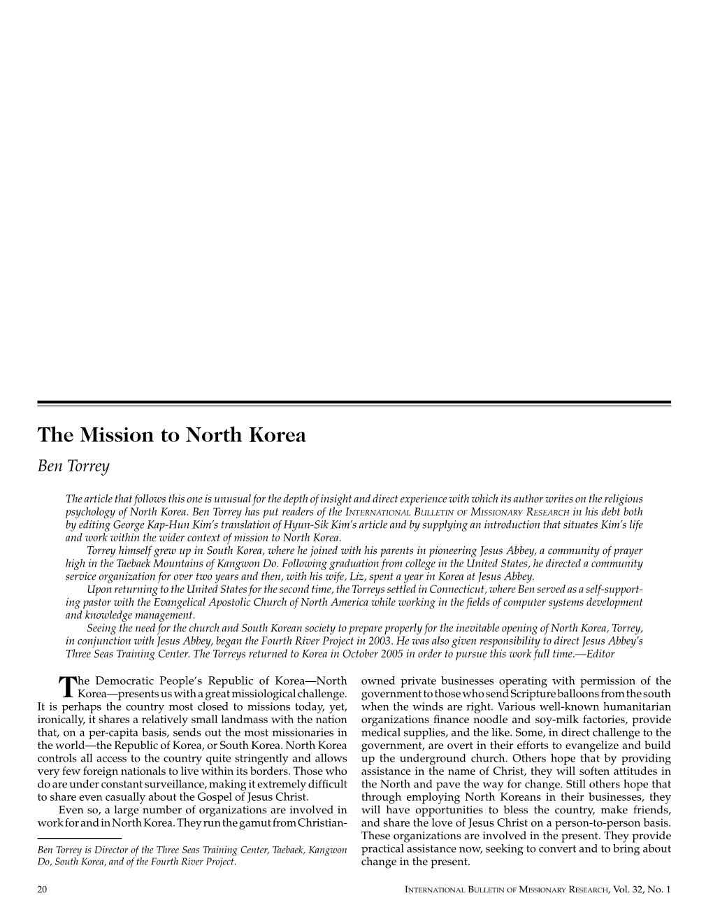 The Mission to North Korea Ben Torrey