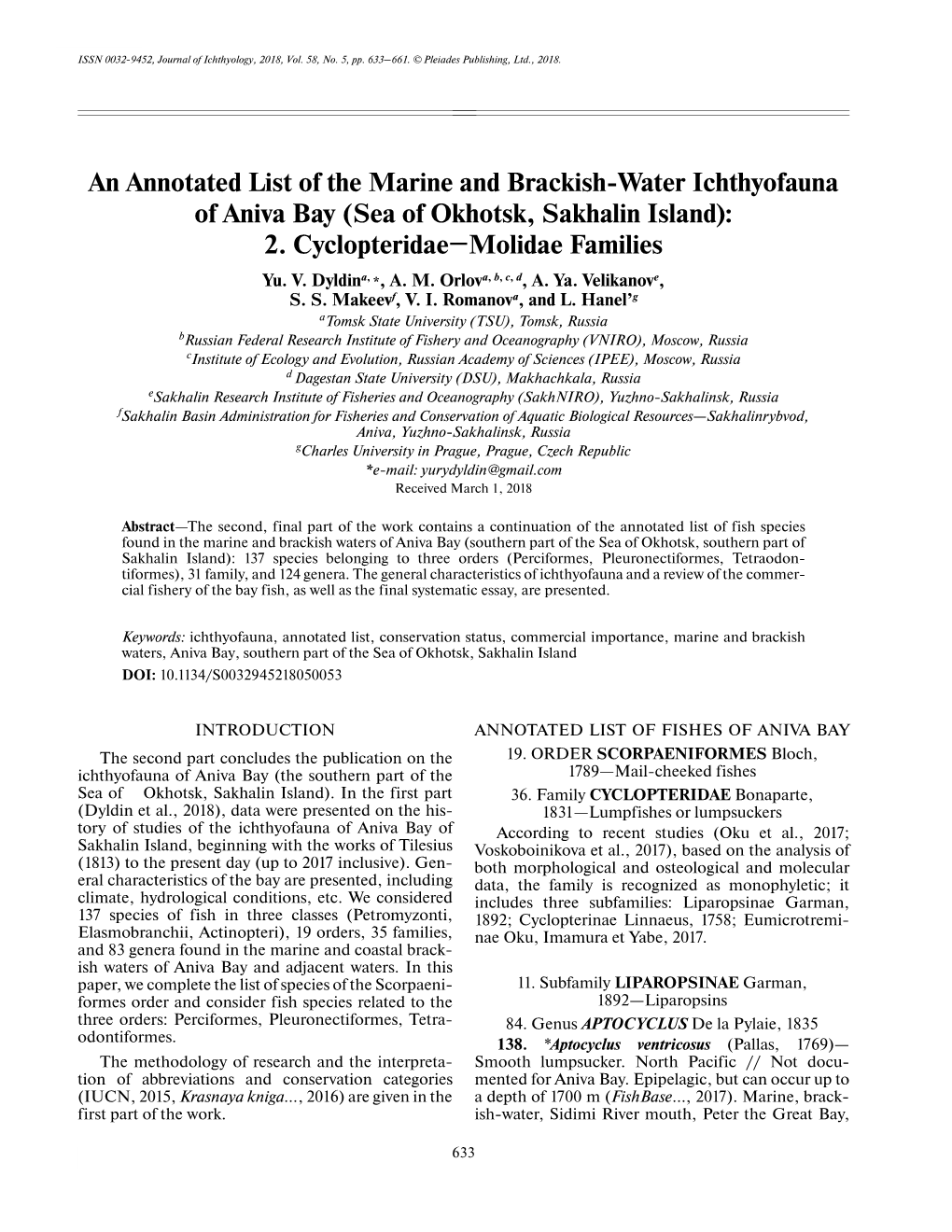 (Sea of Okhotsk, Sakhalin Island): 2. Cyclopteridae−Molidae Families