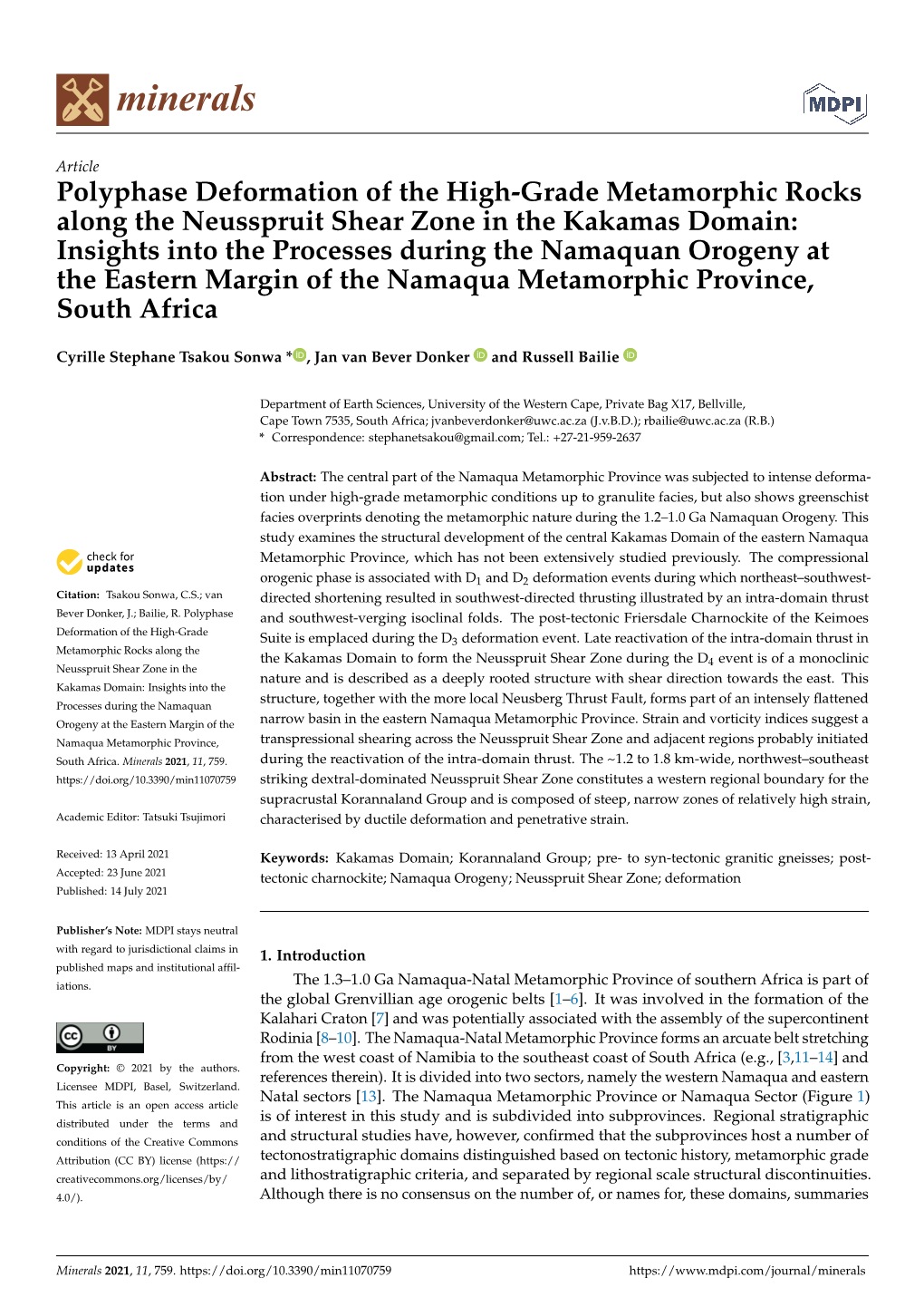 Polyphase Deformation of the High-Grade Metamorphic Rocks Along the Neusspruit Shear Zone in the Kakamas Domain