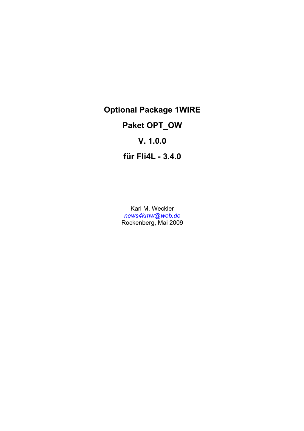 Optional Package 1WIRE Paket OPT OW V. 1.0.0 Für Fli4l - 3.4.0